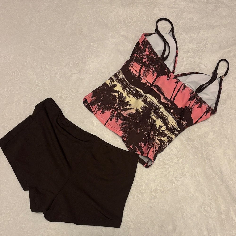 y2k Malibu Brown and Pink Tropical Tankini - Picture 4 of 4